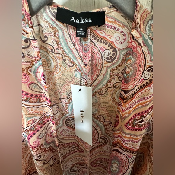 AAKAA Pink Paisley Bell Sleeve Long Kimono - Picture 2 of 6